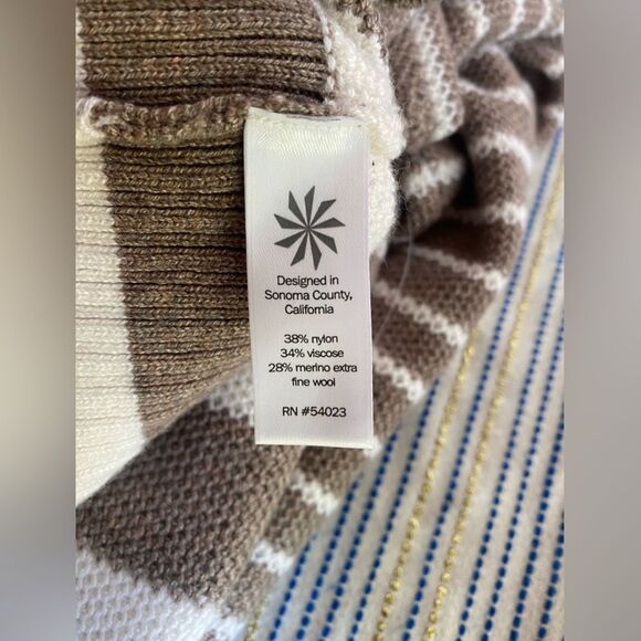 Athleta Kennewick Side Slit Tan White Striped Merino Wool Blend Sweater Sz L - Picture 12 of 12
